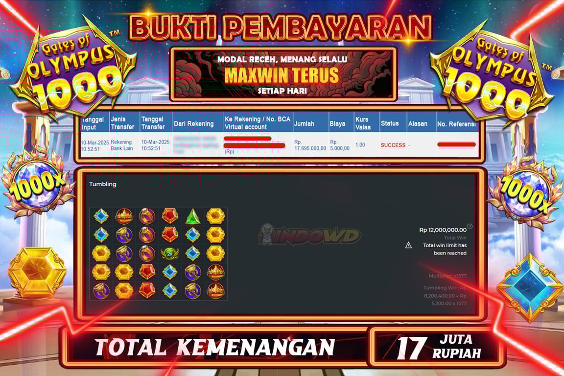 INDOWD JACKPOT SLOT GATES OF OLYMPUS 1000 Rp17.000.000,- LUNAS