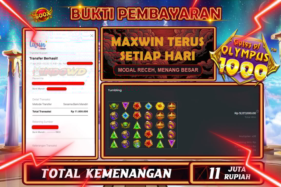 INDOWD JACKPOT SLOT GATES OF OLYMPUS 1000 Rp11.000.000,- LUNAS