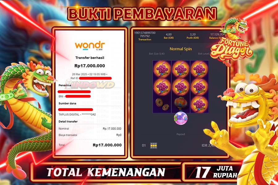 INDOWD JACKPOT SLOT FORTUNE DRAGON Rp17.000.000,- LUNAS