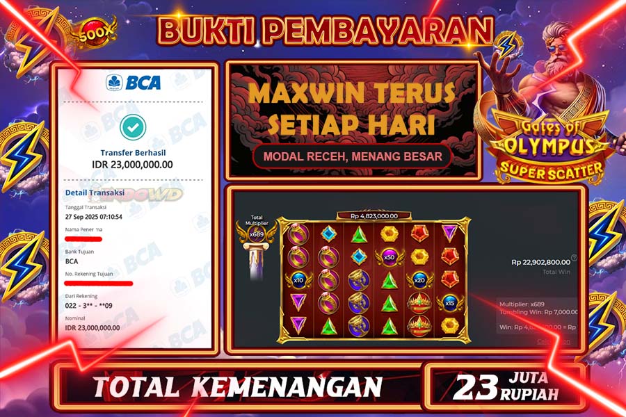 INDOWD JACKPOT SLOT GATE OF OLYMPUS SUPER SCATTER Rp23.000.000,- LUNAS