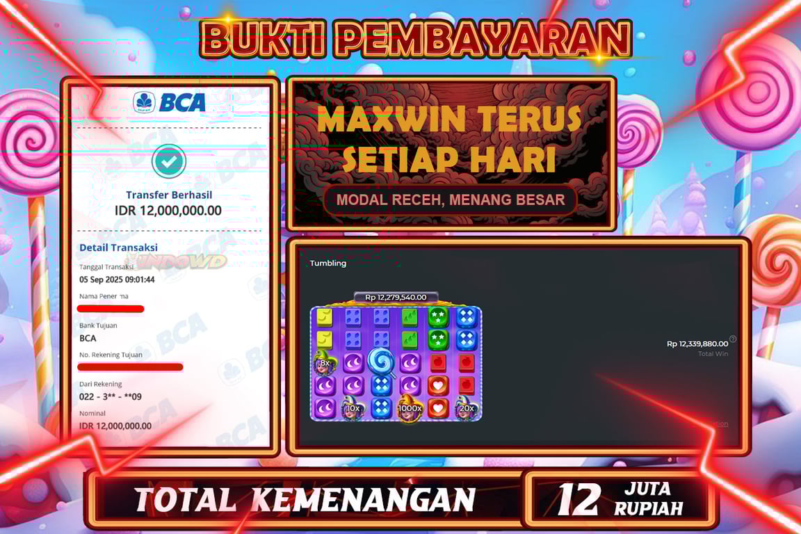 INDOWD JACKPOT SLOT SWEET BONANZA DICE Rp12.000.000,- LUNAS