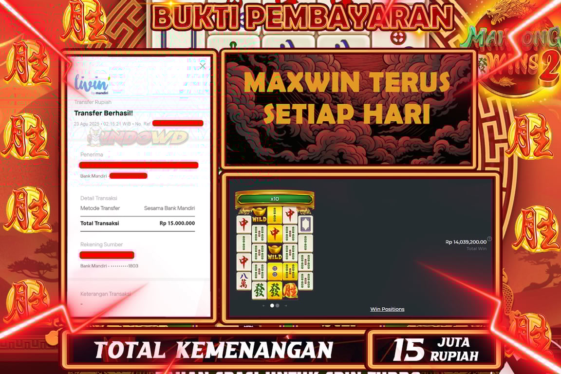 INDOWD JACKPOT SLOT MAHJONG WINS 2 Rp15.000.000,- LUNAS