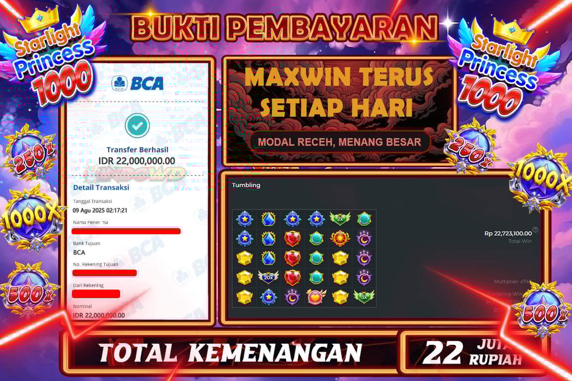 INDOWD JACKPOT SLOT STARLIGHT PRINCESS 1000 Rp22.000.000,- LUNAS