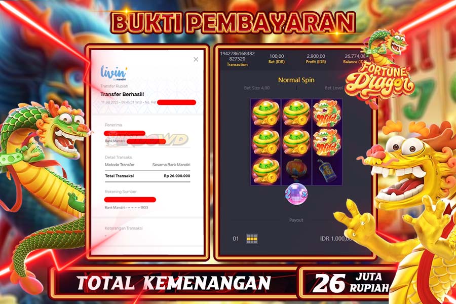 INDOWD JACKPOT SLOT DRAGON FORTUNE Rp26.000.000,- LUNAS