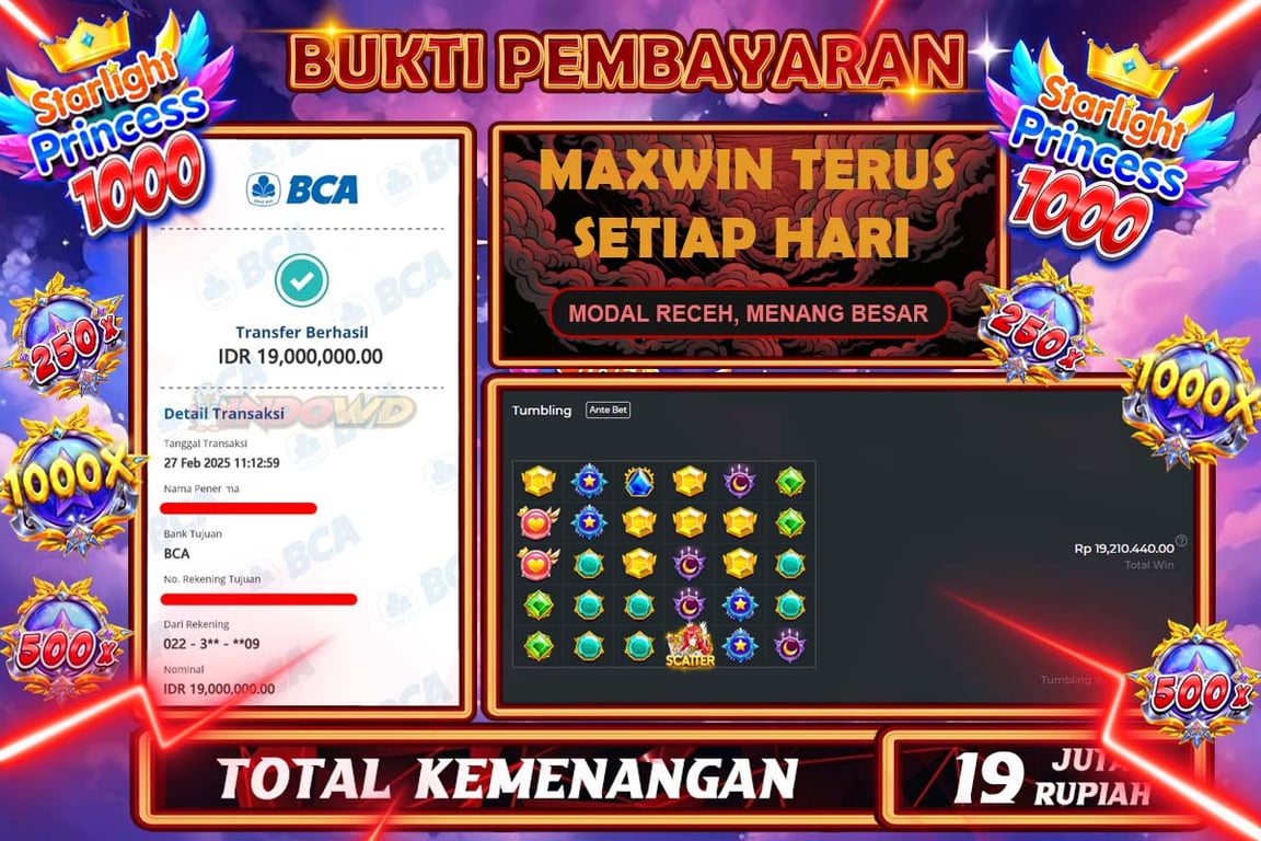 INDOWD JACKPOT SLOT STARLIGHT PRINCES 1000 Rp.19.000.000,- LUNAS