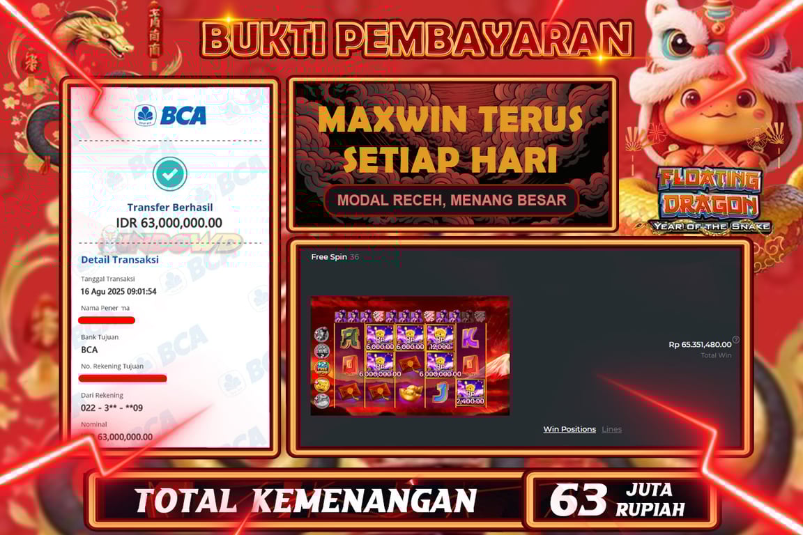 INDOWD JACKPOT SLOT FLOTING DRAGON Rp.63.000.000,- LUNAS