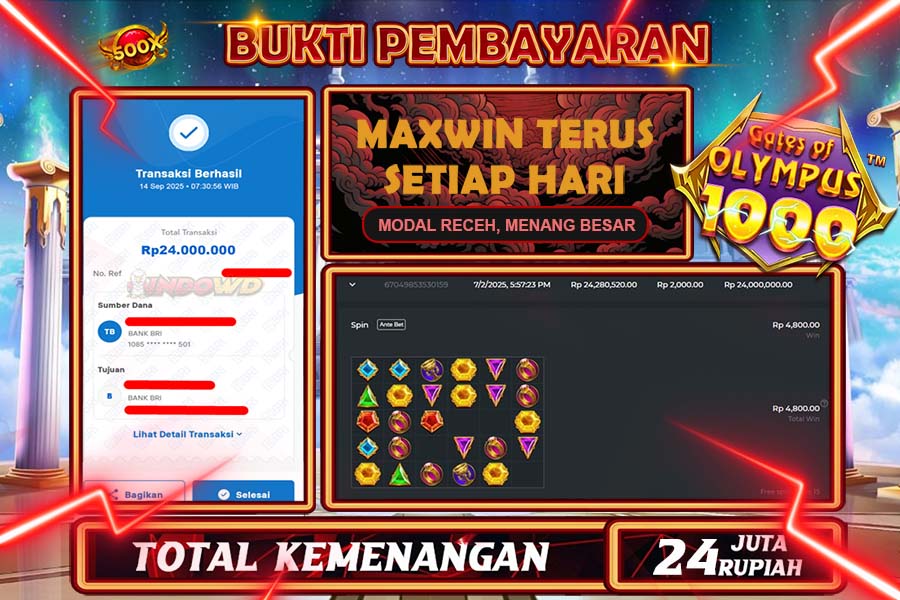 INDOWD JACKPOT SLOT GATE OF OLYMPUS 1000 Rp24.000.000,- LUNAS