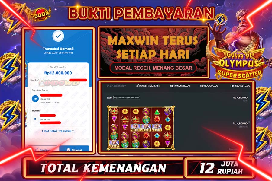 INDOWD JACKPOT SLOT GATES OF OLYMPUS SUPER SCATTER Rp12.000.000,- LUNAS