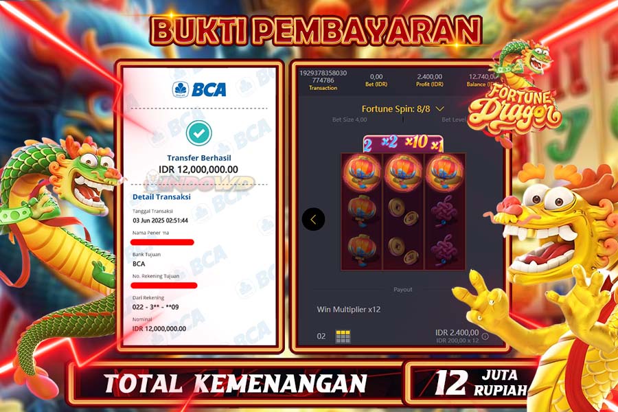 INDOWD JACKPOT SLOT FORTUNE DRAGON Rp12.000.000,- LUNAS
