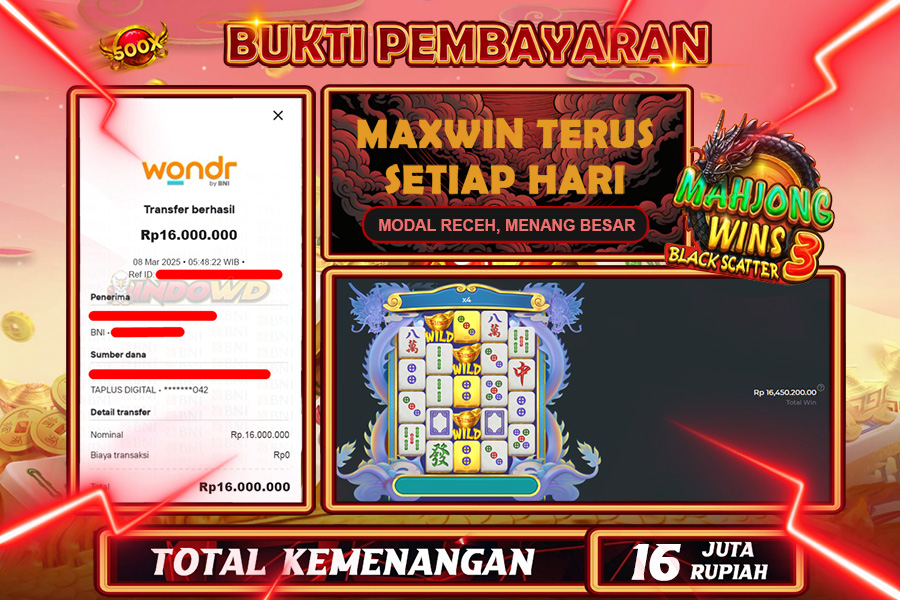 INDOWD JACKPOT SLOT MAHJONG WINS 3 BLACK SCATTER Rp16.000.000,- LUNAS