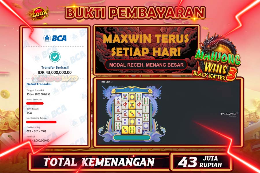 INDOWD JACKPOT SLOT MAHJONG WINS 3 SCATTER HITAM Rp43.000.000,- LUNAS