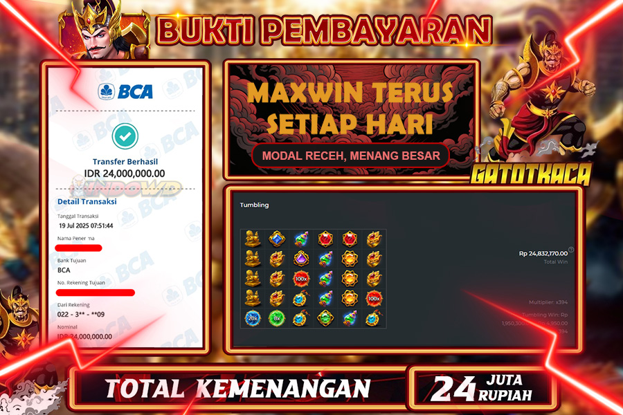 INDOWD JACKPOT SLOT GATES OF GATOTKACA 1000 Rp24.000.000,- LUNAS