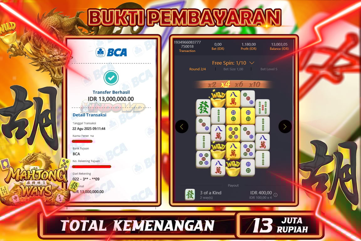 INDOWD JACKPOT SLOT MAHJONG WAYS 2 Rp13.000.000,- LUNAS