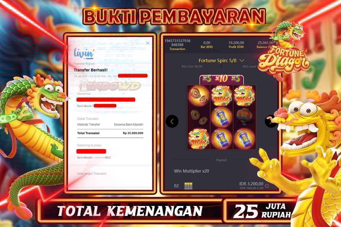 INDOWD JACKPOT SLOT FORTUNE DRAGON Rp25.000.000,- LUNAS