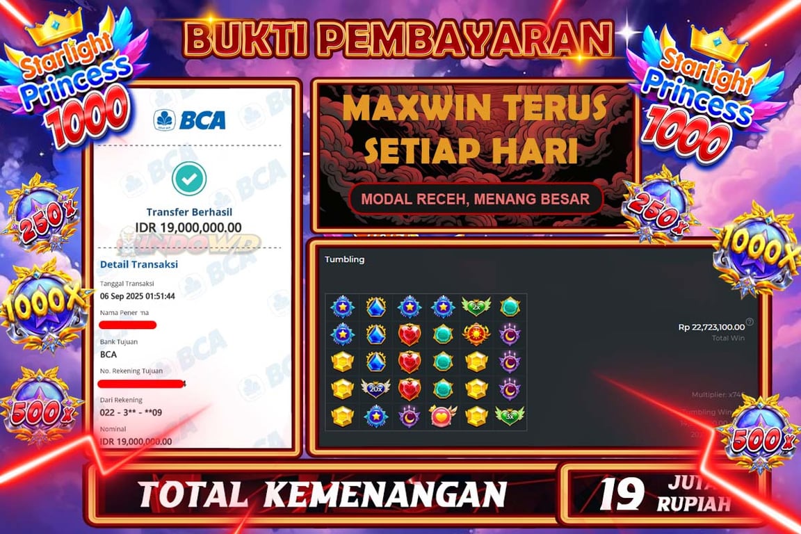 INDOWD JACKPOT SLOT STARLIGHT PRINCES 1000 Rp19.000.000,- LUNAS