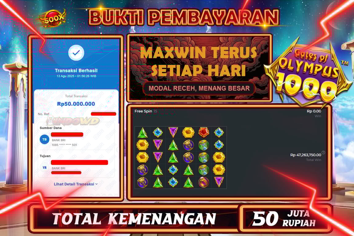 INDOWD JACKPOT SLOT GATES OF OLYMPUS 1000 Rp50.000.000,- LUNAS