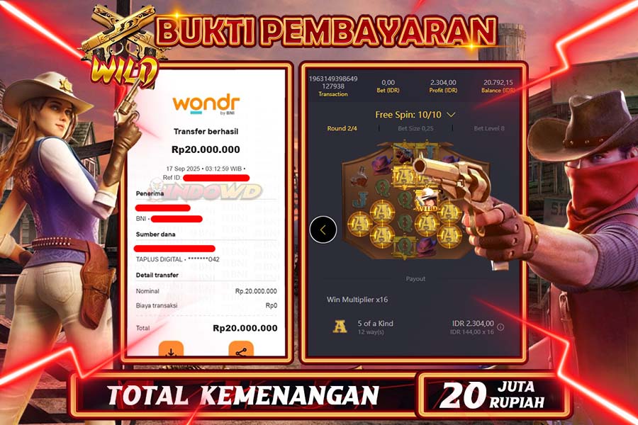 INDOWD JACKPOT SLOT WILD BOUNTY Rp20.000.000,- LUNAS
