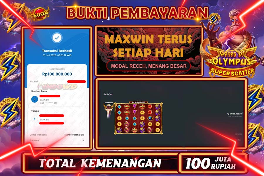 INDOWD JACKPOT SLOT GATES OF OLYMPUS SUPER Rp100.000.000,- LUNAS