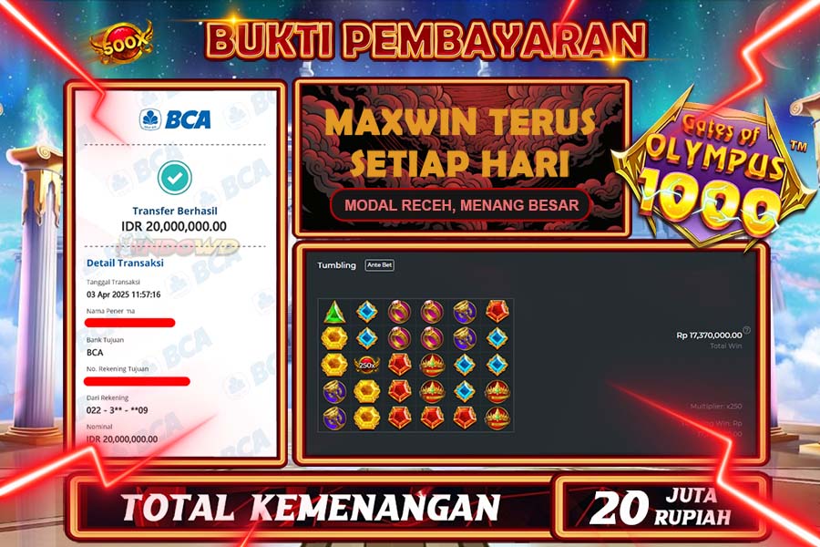 INDOWD JACKPOT SLOT GATES OF OLYMPUS 1000 Rp20.000.000,- LUNAS