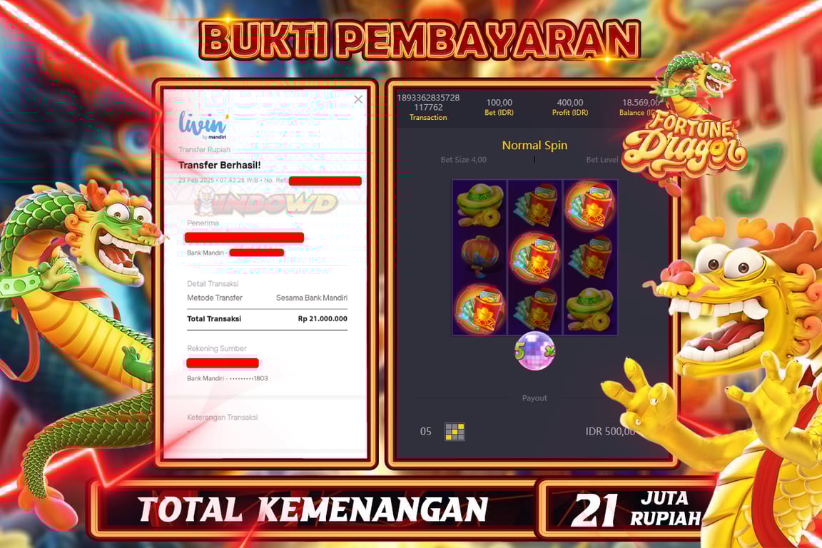 INDOWD JACKPOT SLOT FORTUNE DRAGON Rp21.000.000,- LUNAS