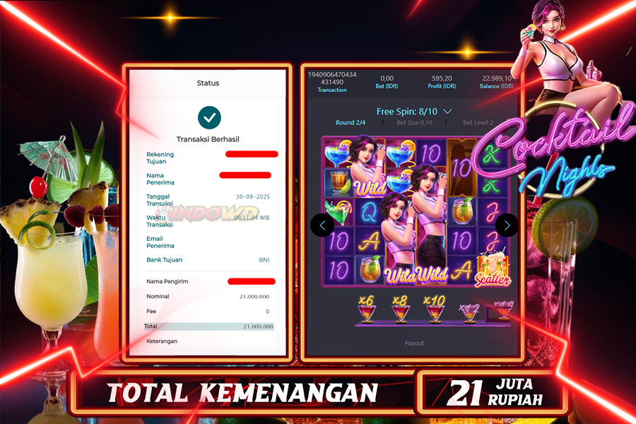 INDOWD JACKPOT SLOT NIGHT COKOTAIL Rp21.000.000,- LUNAS