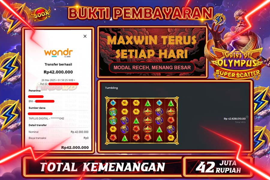 INDOWD JACKPOT SLOT GATES OF OLYMPUS SUPER Rp42.000.000,- LUNAS