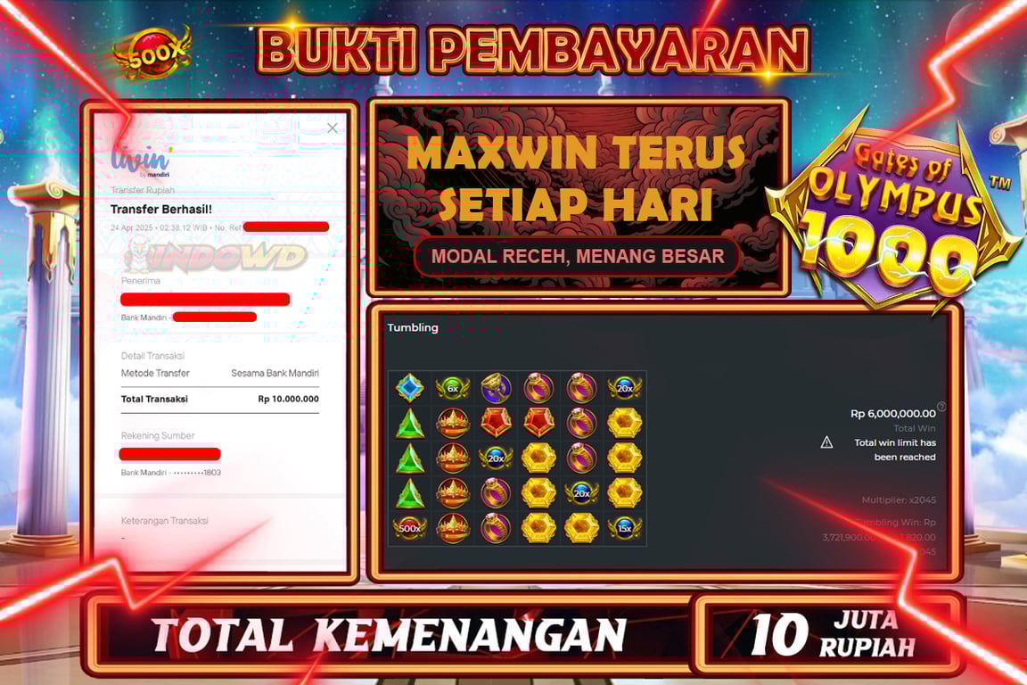 INDOWD JACKPOT SLOT GATES OF OLYMPUS 1000 Rp10.000.000,- LUNAS