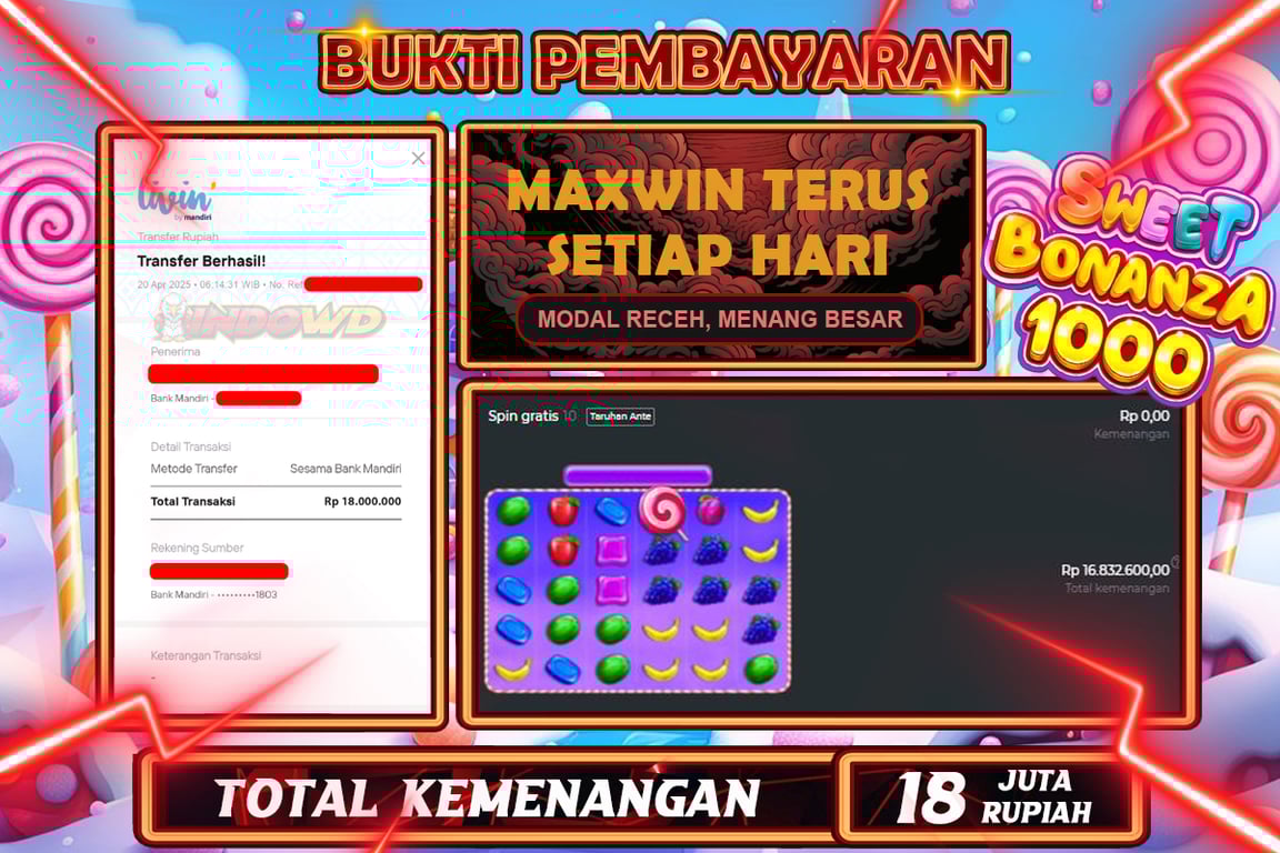 INDOWD JACKPOT SLOT SWEET BONANZA 1000 Rp18.000.000,- LUNAS