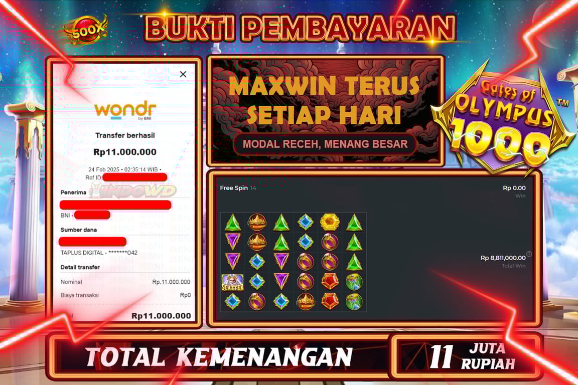 INDOWD JACKPOT SLOT GATES OF OLYMPUS 1000 Rp11.000.000,- LUNAS