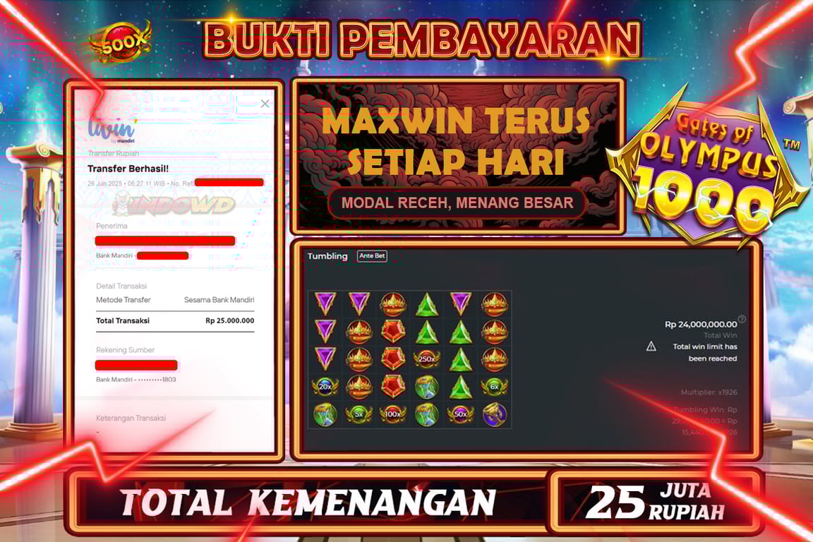 INDOWD JACKPOT SLOT GATES OF OLYMPUS 1000 Rp25.000.000,- LUNAS