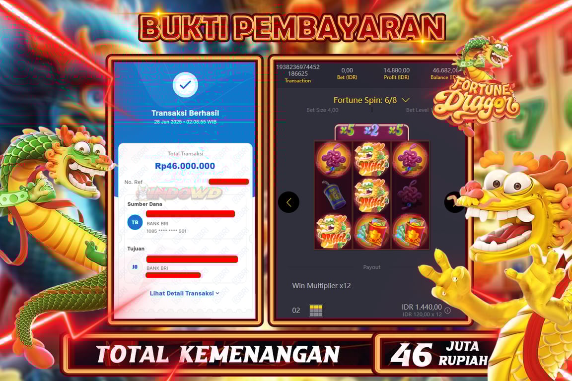 INDOWD JACKPOT SLOT FORTUNE DRAGON Rp46.000.000,- LUNAS