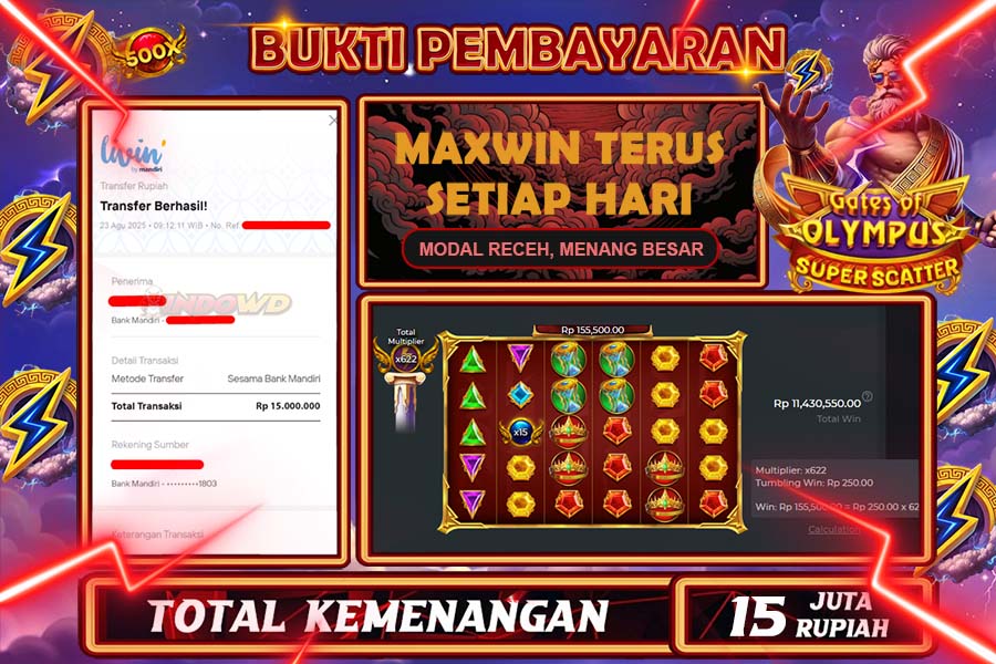 INDOWD JACKPOT SLOT GATE OF OLYMPUS SUPER SCATTER Rp15.000.000,- LUNAS