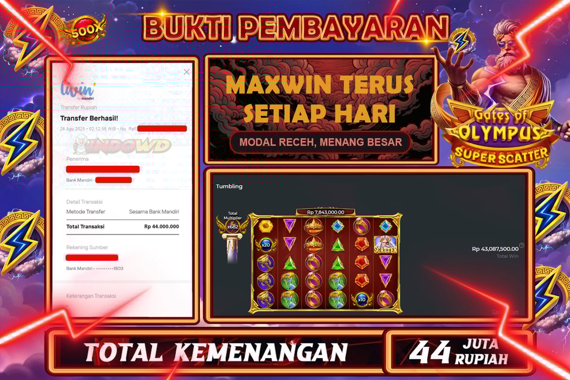 INDOWD JACKPOT SLOT GATES OF OLYMPUS SUPER Rp44.000.000,- LUNAS