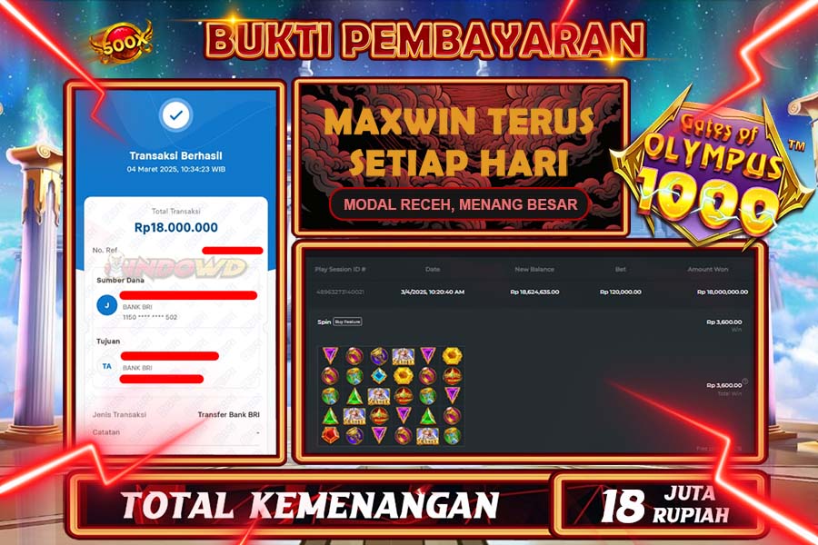 INDOWD JACKPOT SLOT GATES OF OLYMPUS 1000 Rp18.000.000,- LUNAS