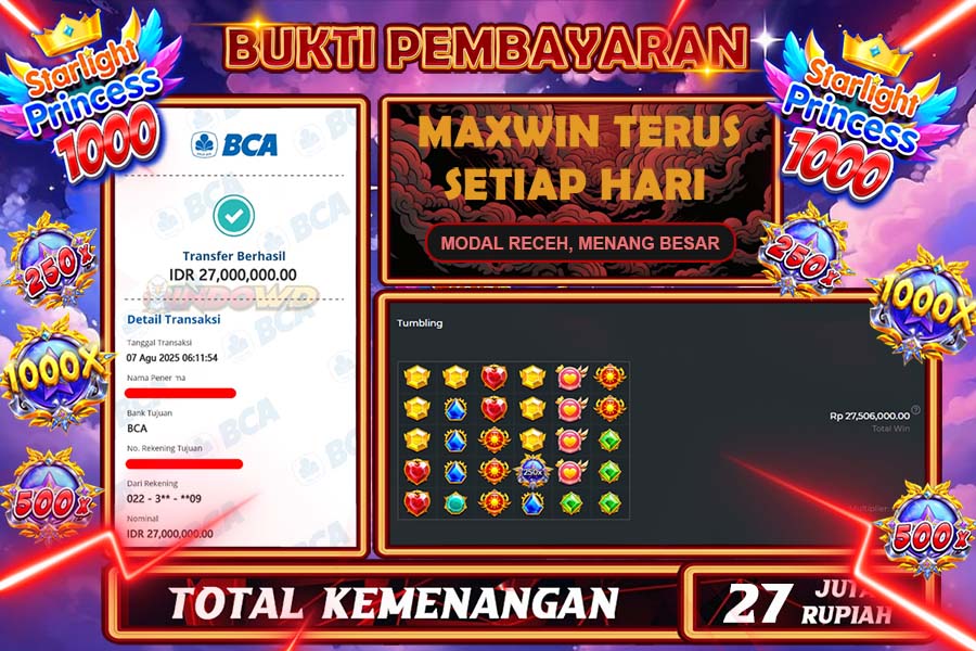 INDOWD JACKPOT SLOT STARLIGHT PRINCES 1000 Rp27.000.000,- LUNAS