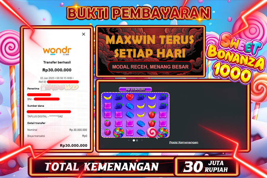 INDOWD JACKPOT SLOT SWEET BONANZA 1000 Rp30.000.000,- LUNAS