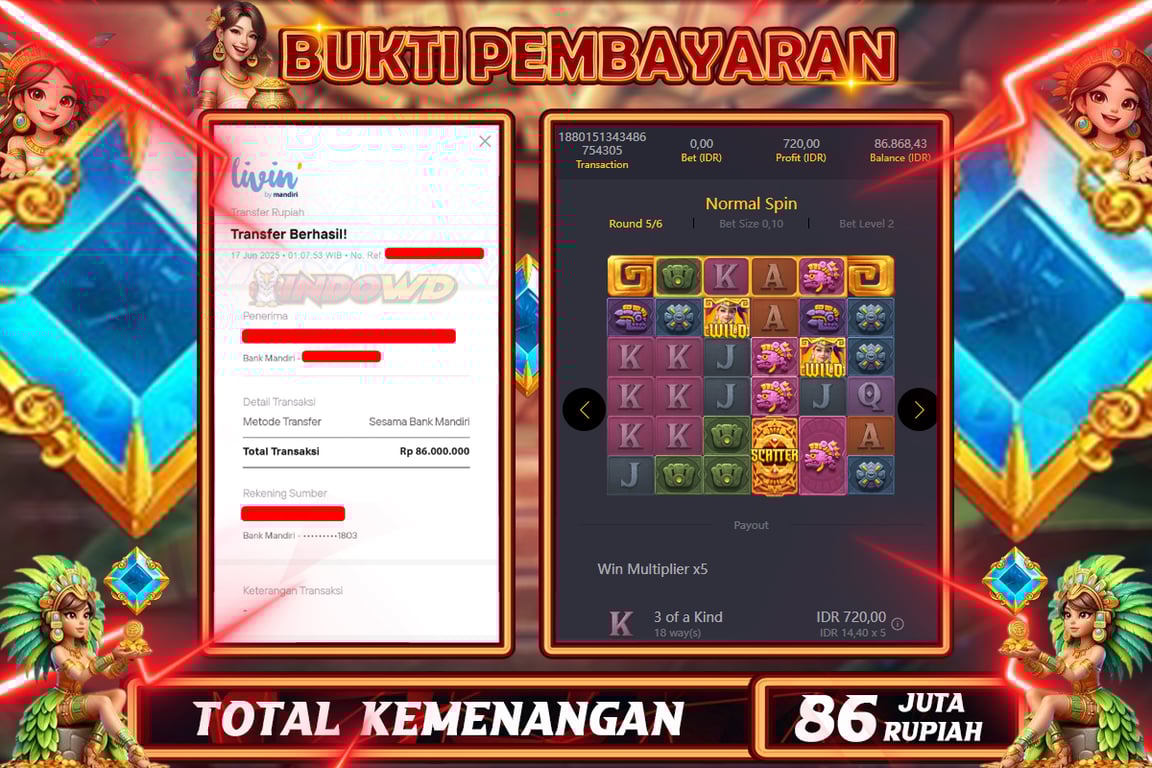 INDOWD JACKPOT SLOT TREASURES OF AZTEC Rp86.000.000,- LUNAS