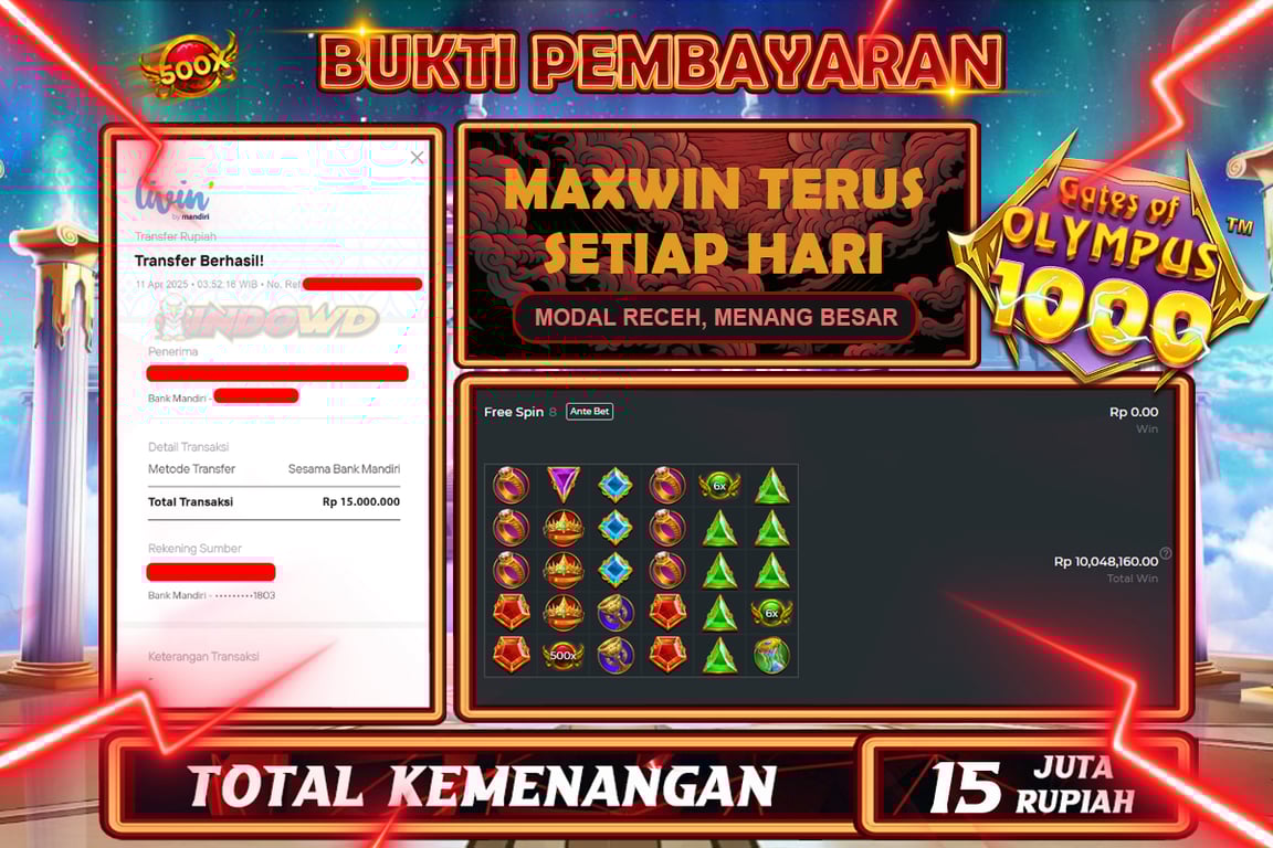 INDOWD JACKPOT SLOT GATES OF OLYMPUS 1000 Rp15.000.000,- LUNAS