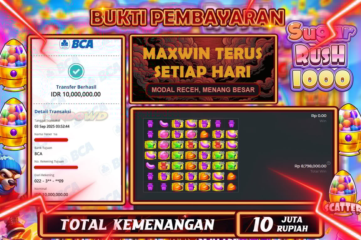 INDOWD JACKPOT SLOT SUGAR RUSH Rp10.000.000,- LUNAS