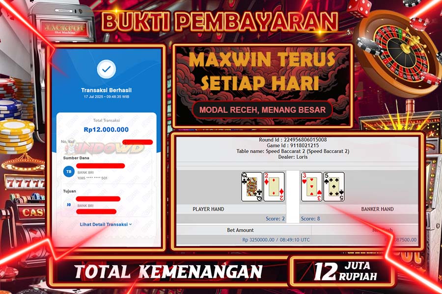 INDOWD JACKPOT BACARAT Rp12.000.000,- LUNAS