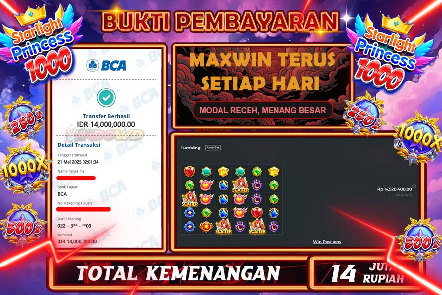 INDOWD JACKPOT SLOT STARLIGHT PRINCES 1000 Rp14.000.000,- LUNAS