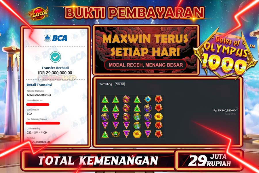 INDOWD JACKPOT SLOT GATES OF OLYMPUS 1000 Rp29.000.000,- LUNAS