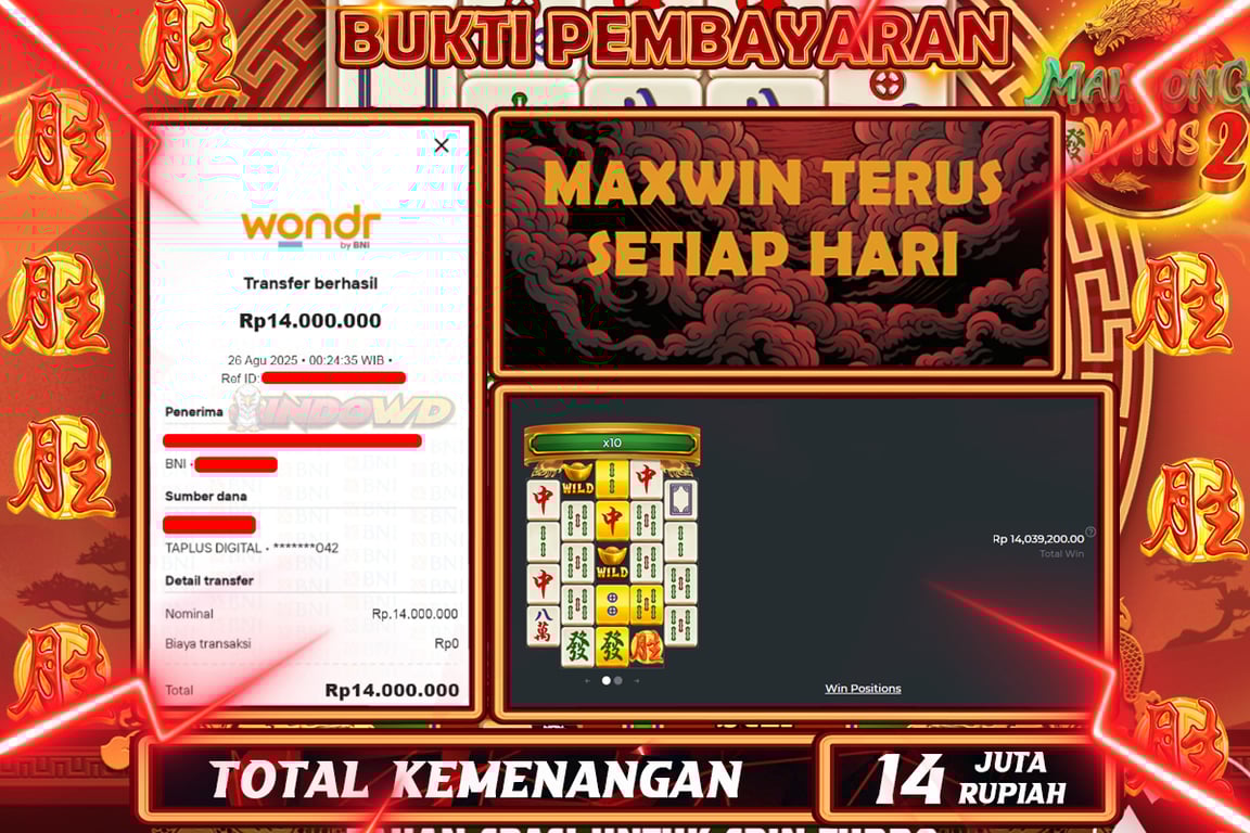 INDOWD JACKPOT SLOT MAHJONG WINS 2 Rp14.000.000,- LUNAS