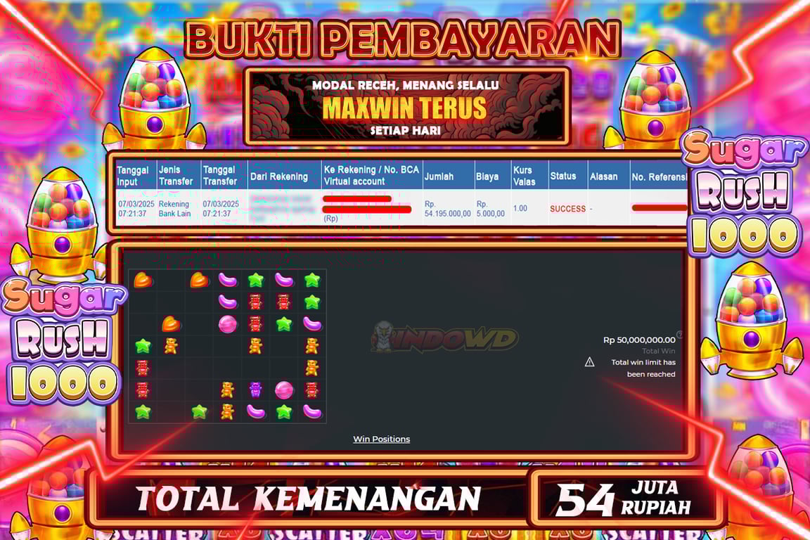 INDOWD JACKPOT SLOT SUGAR RUSH 1000 Rp54.200.000,- LUNAS