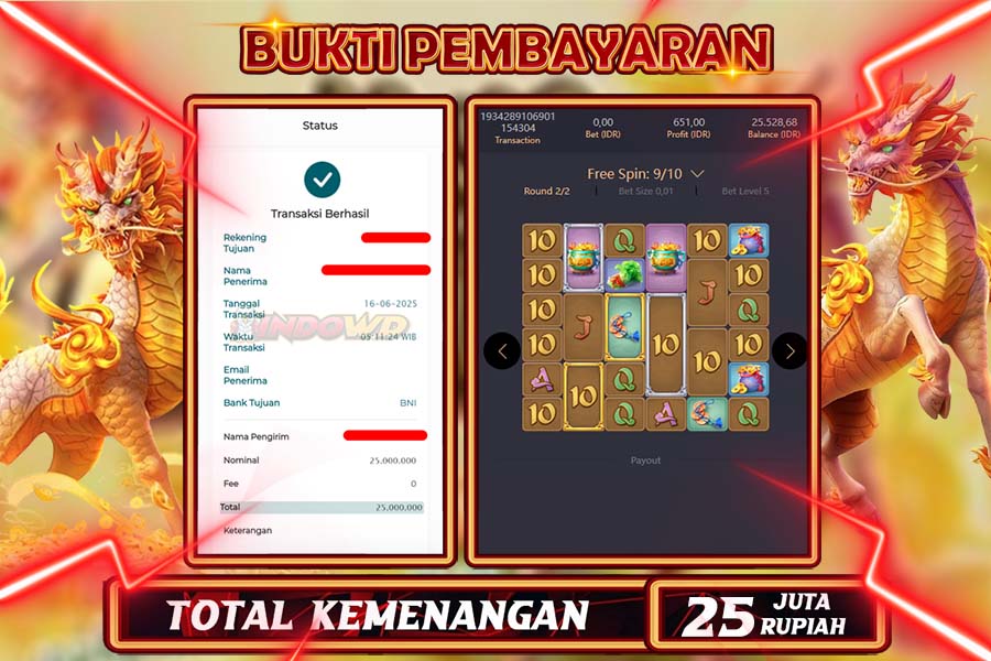INDOWD JACKPOT SLOT WAYS OF THE QILIN Rp25.000.000,- LUNAS