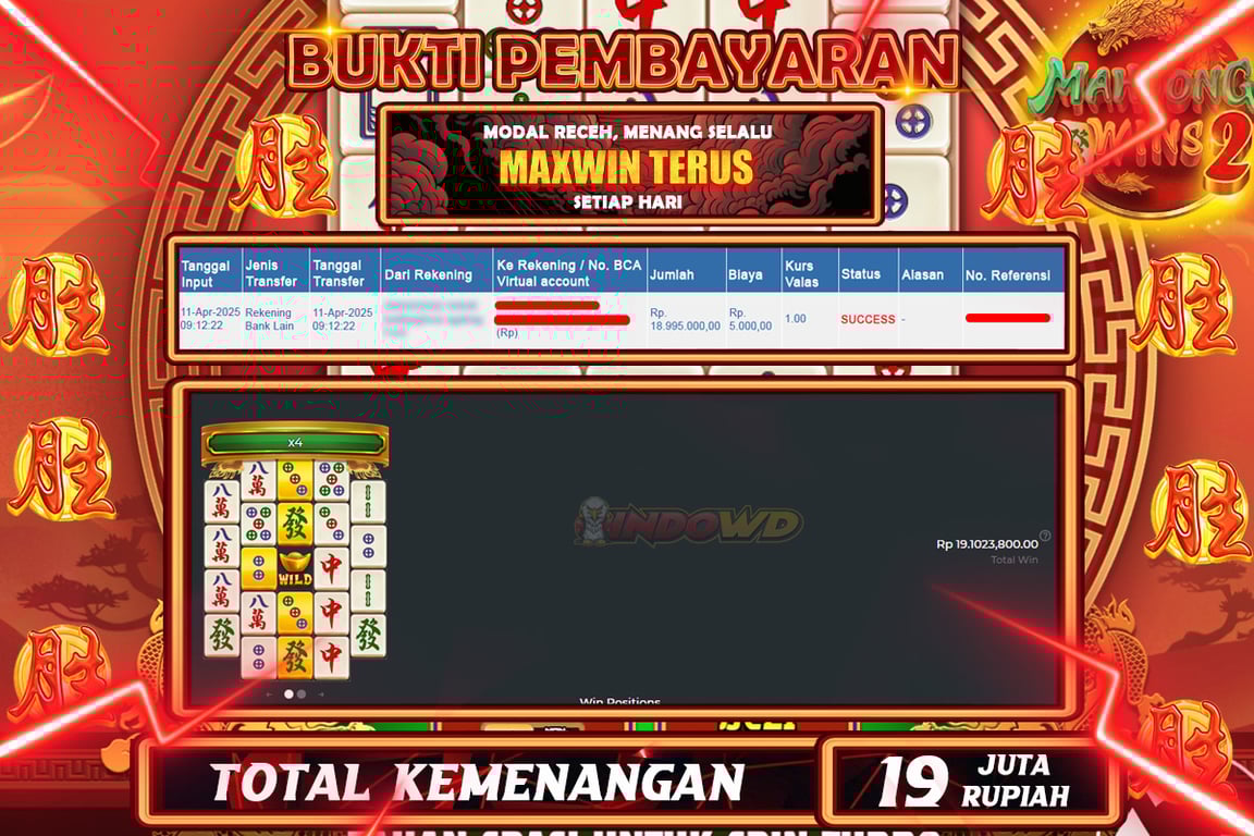 INDOWD JACKPOT SLOT MAHJONG WINS 2 Rp19.000.000,- LUNAS