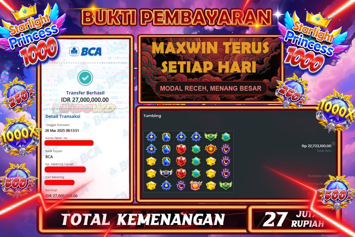 INDOWD JACKPOT SLOT STARLIGHT PRINCES 1000 Rp.27.000.000,- LUNAS