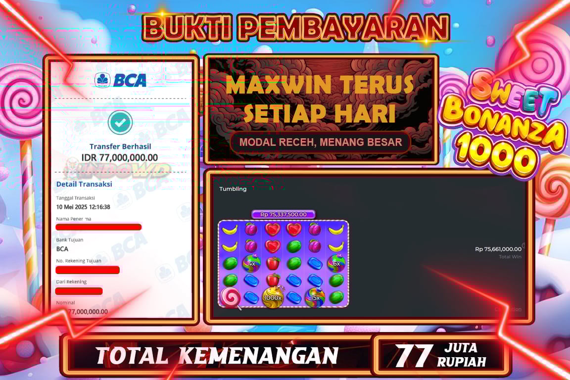 INDOWD JACKPOT SLOT SWEET BONANZA 1000 Rp77.000.000,- LUNAS