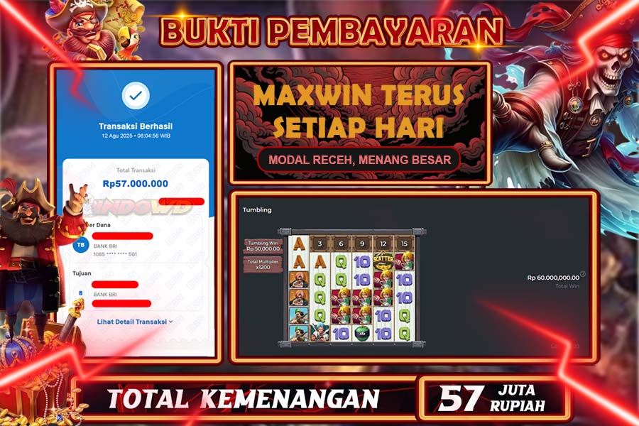 INDOWD JACKPOT SLOT PIRATE QUEST 1000 Rp57.000.000,- LUNAS