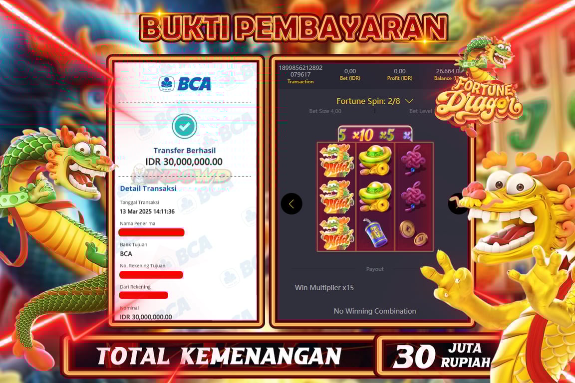 INDOWD JACKPOT SLOT FORTUNE DRAGON Rp.30.000.000,- LUNAS
